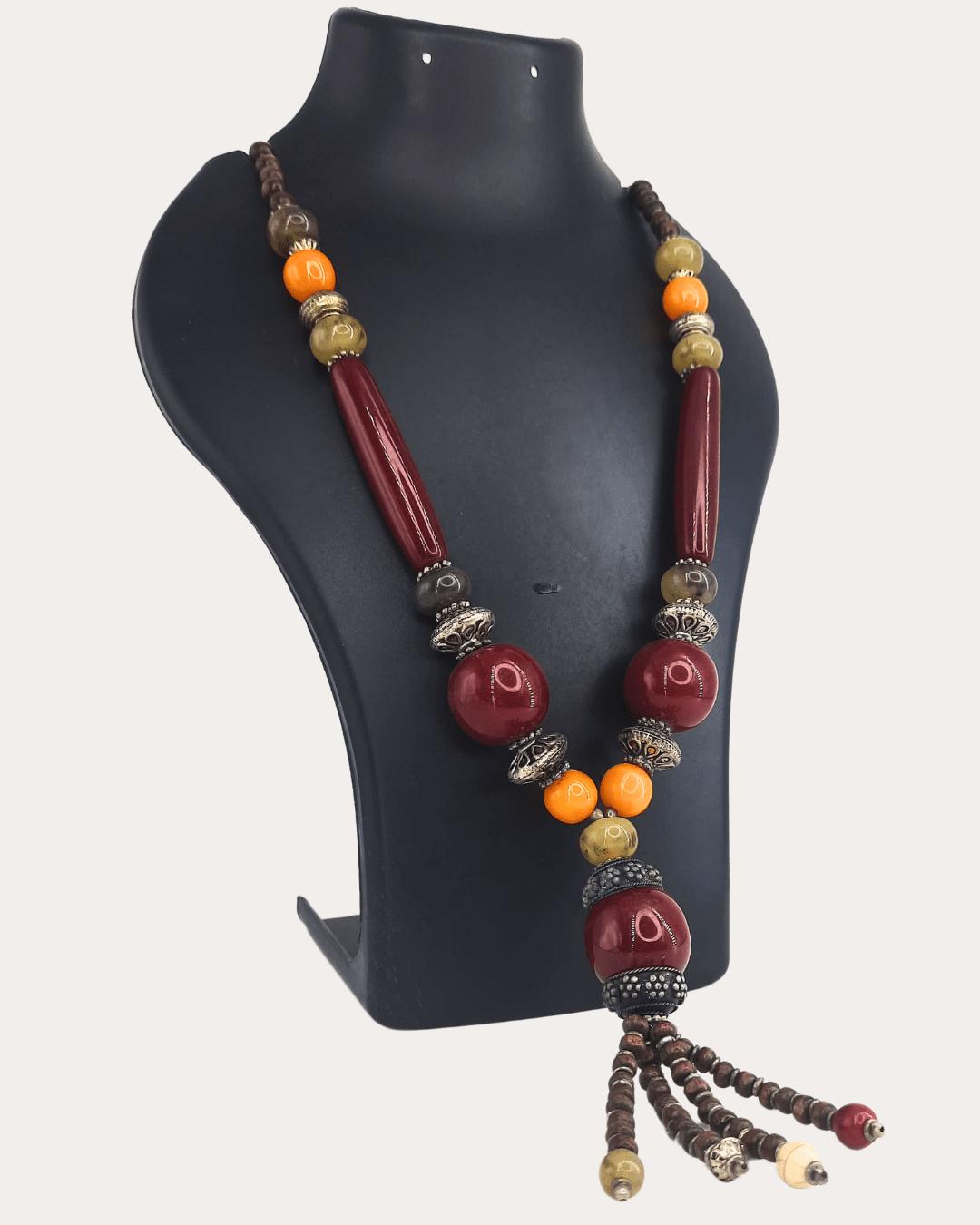 Nepali Copal Amber Maroon Long Beads Necklace