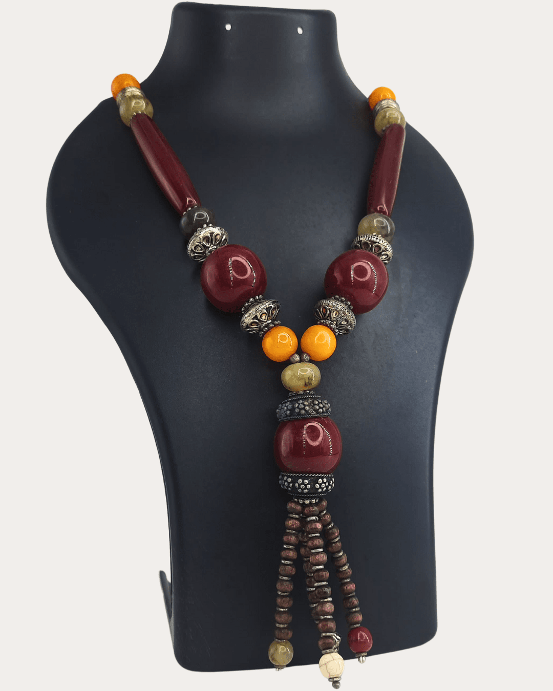 Nepali Copal Amber Maroon Long Beads Necklace