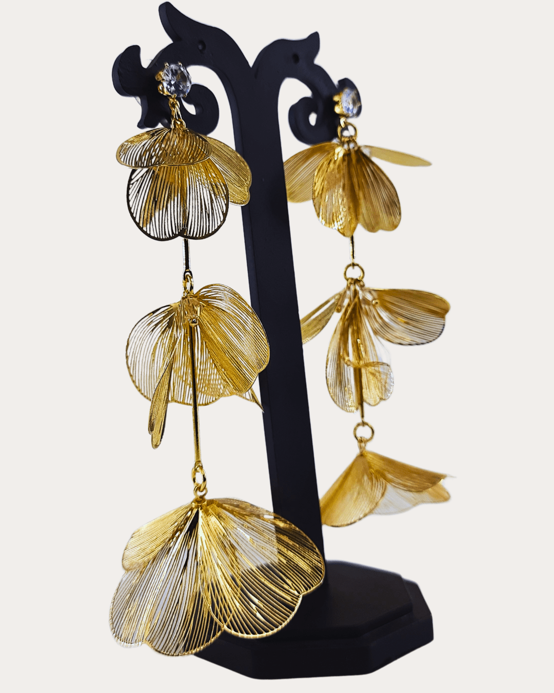 Golden Long Shiny Flower Earrings