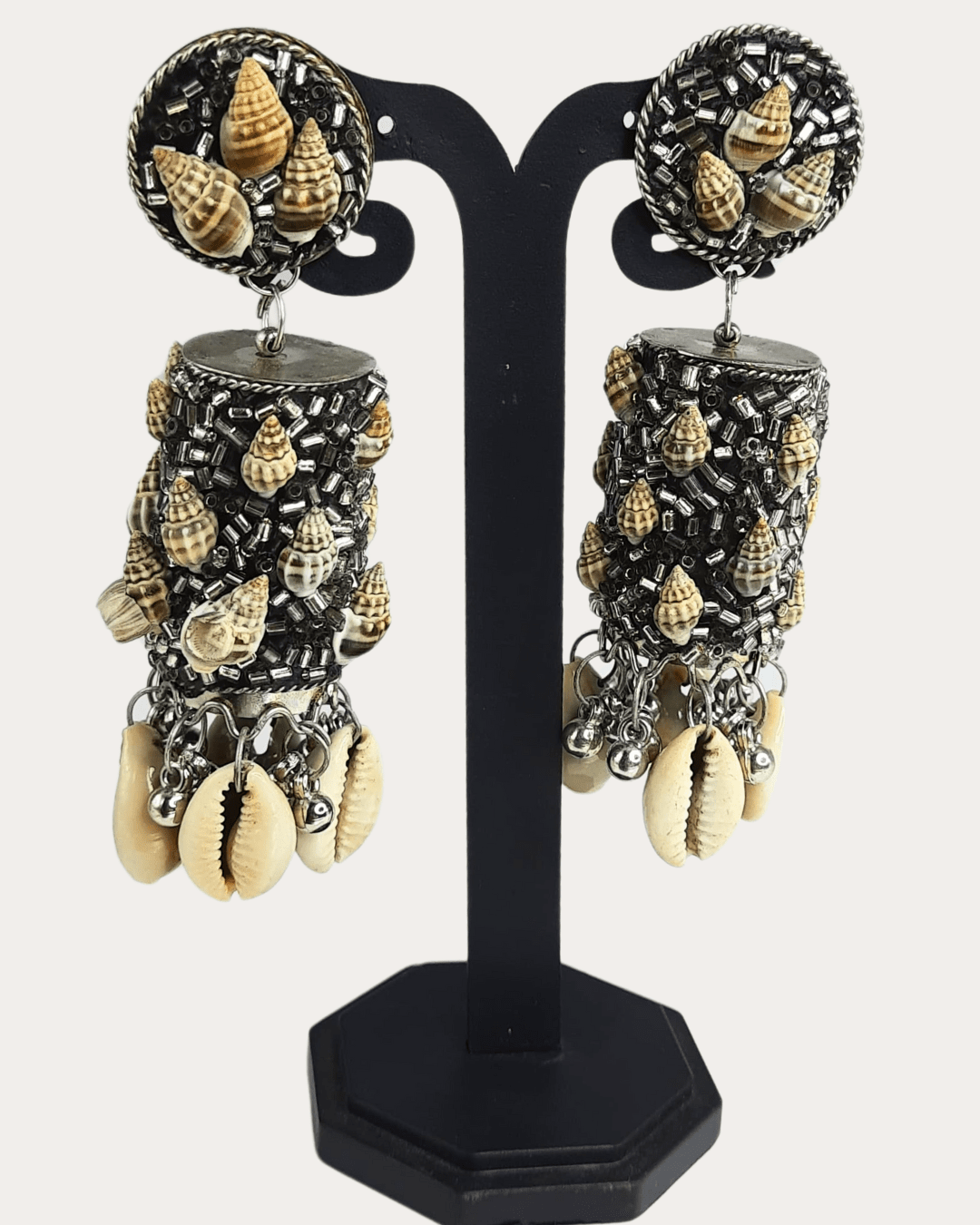 Oxidized With Sea Shell Afghani Black Polish Jhumka