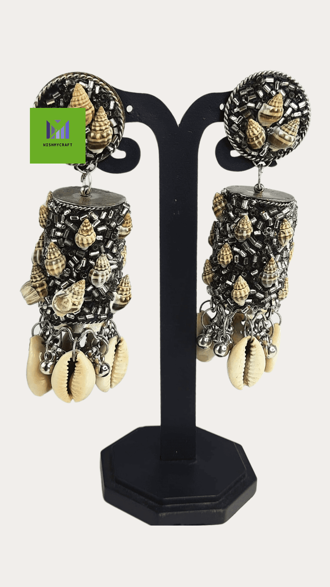 Sea Shell Afghani Black Polish Jhumka