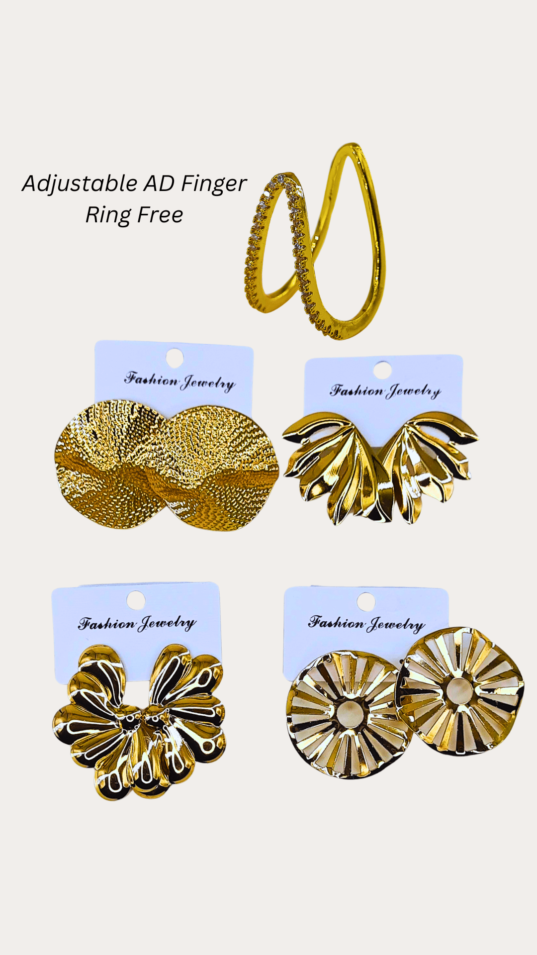 Anti Tarnish Different Shaped 4 PCS COMBO Earrings With Free Adjustable Finger Ring