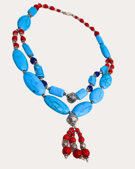 Tibetan Double Layered Strand Sky Beads Necklace