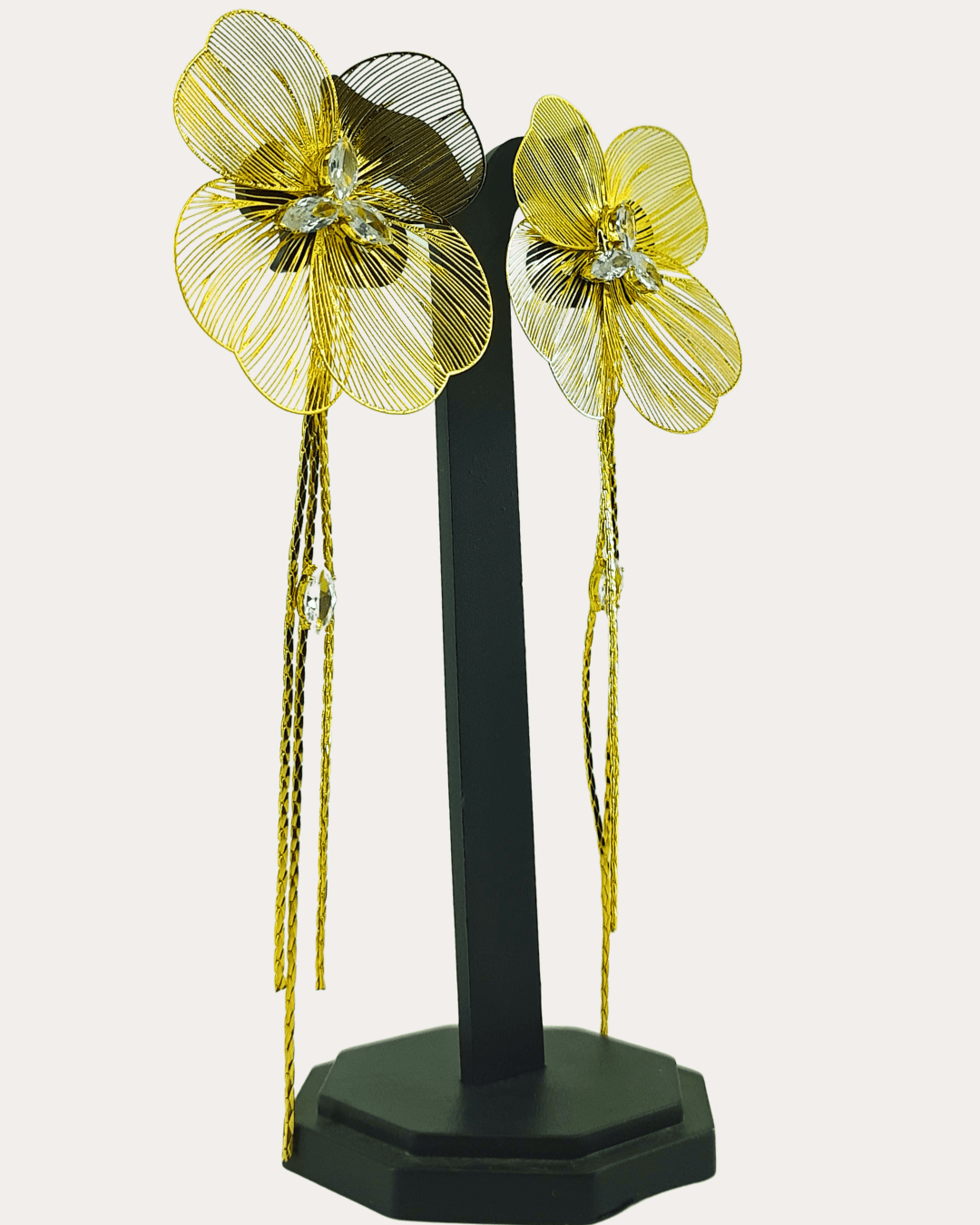 Korean Golden Long Shiny Flower Earrings