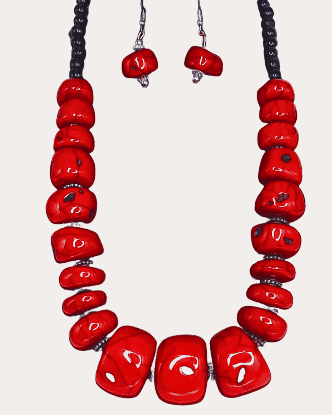 Beads Necklace with earings, Red colour beads.