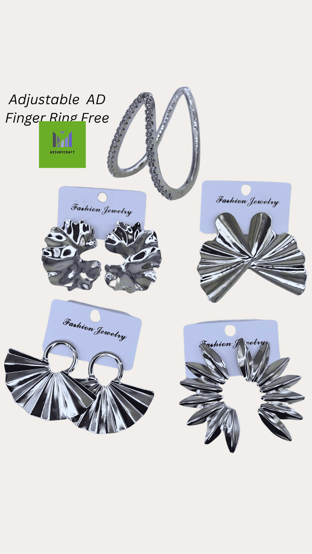 Anti Tarnish 4 PCS COMBO Top Earrings in Silver Polish With Free Adjustable Finger Ring