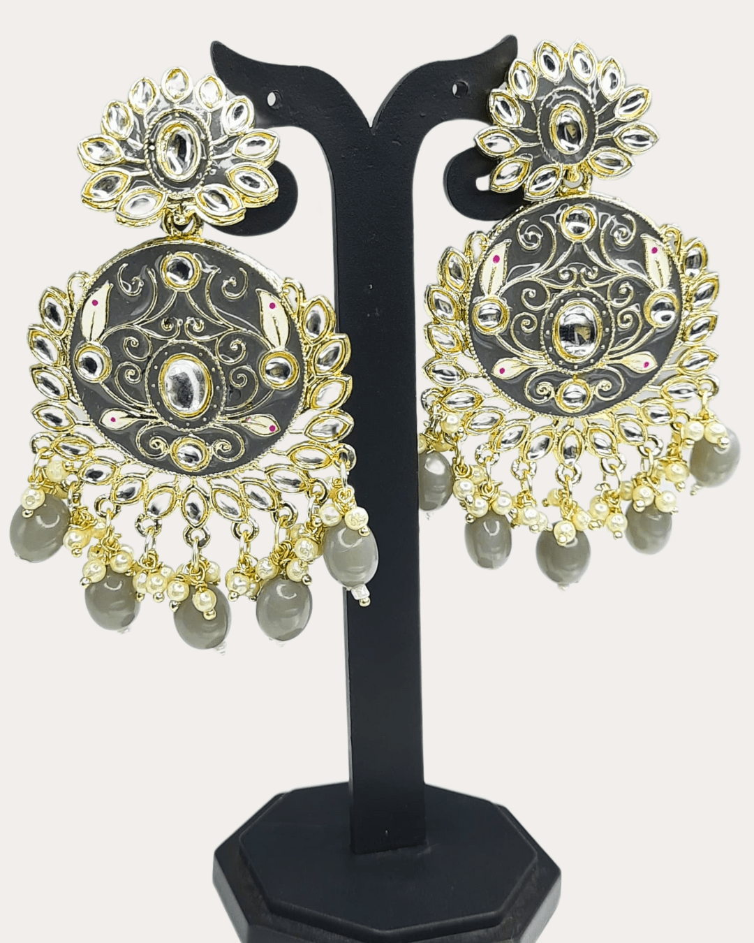 Traditional Kundan Moti Drop Chandbali Earring