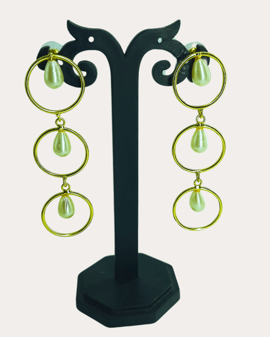 Fancy Brass Pearl Drop Golden Hoops Dangler Earrings