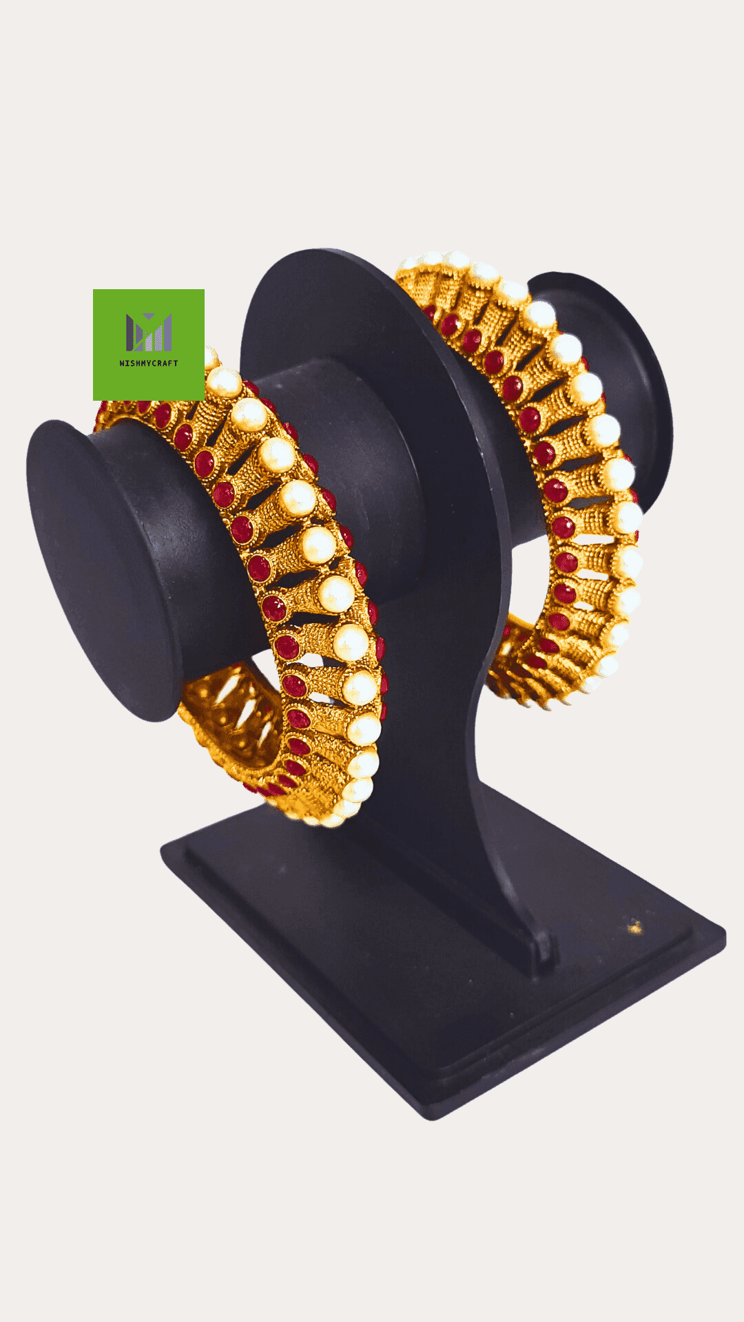 Kundan Red Stone With Moti Pearl Bangle