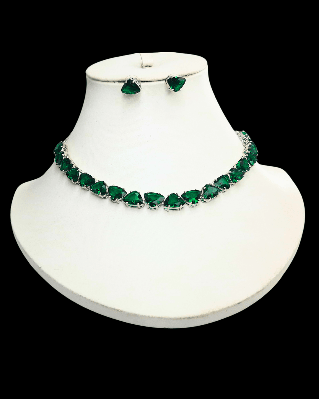 Costume Triangle Shaped Ad Emerald Green Colour Necklace Set