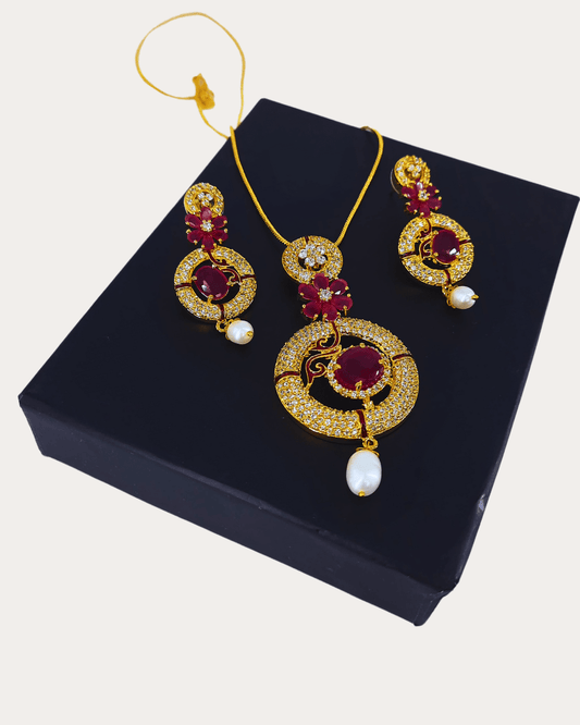 Costume Ad Stone Fitted Pendent Set With Earring