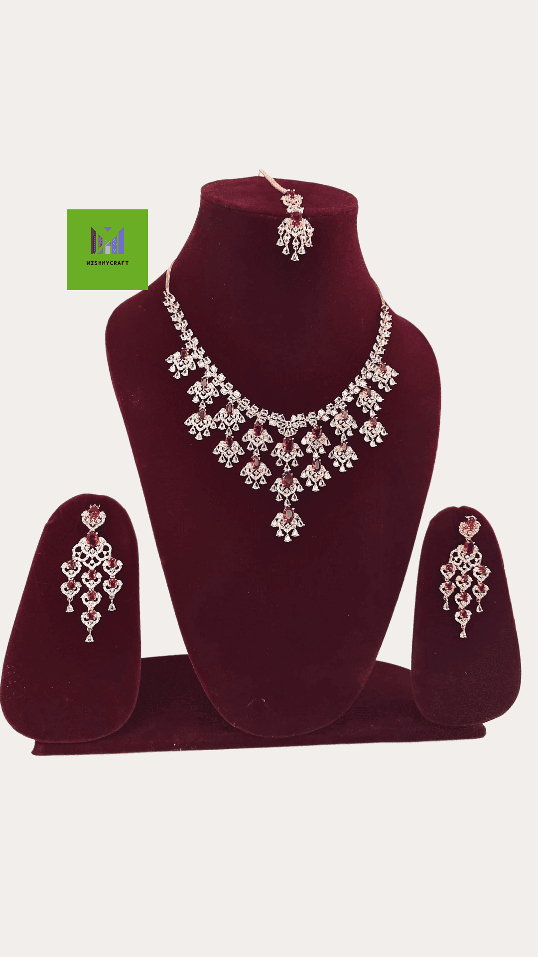Rose Golden Shimmering Costume Necklace Set With Maang Tikka