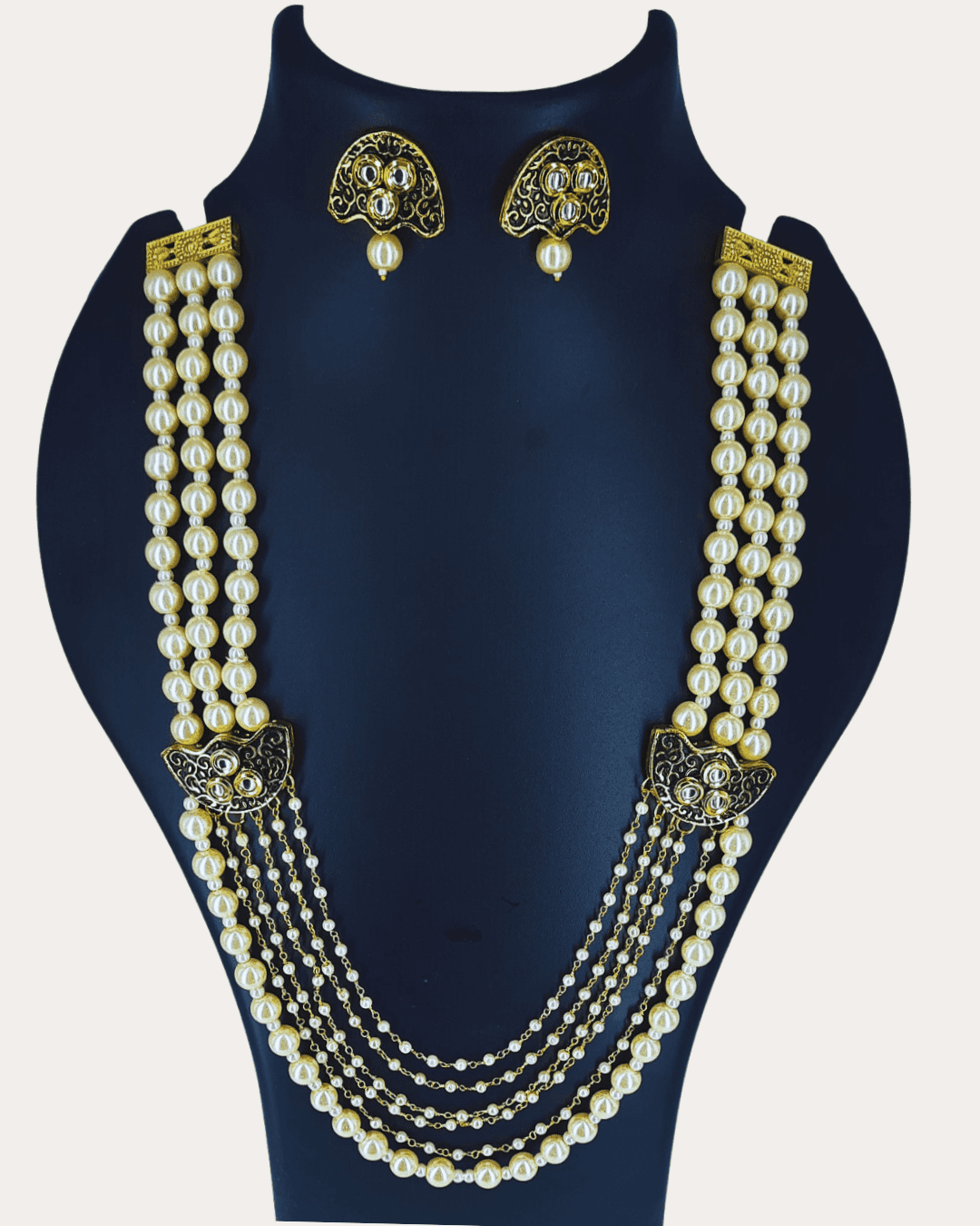 Pearl moti mala kundan necklace set