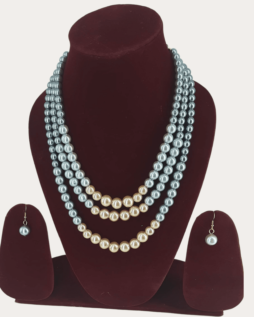 Elegant Pearl Triple Line Multistrand Necklace