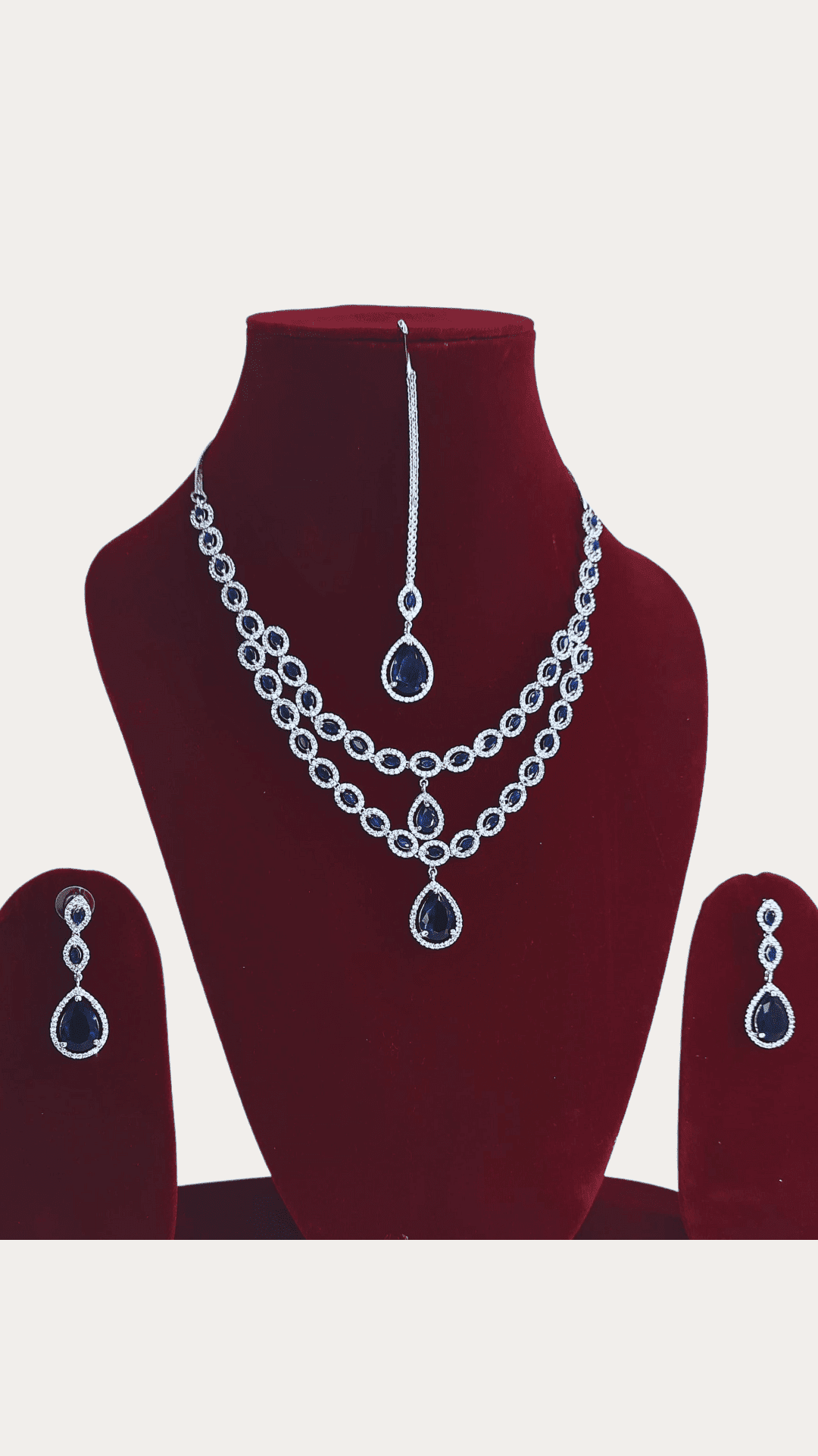 Twinkling Graceful Blue Double Line Women Costume Necklace Set