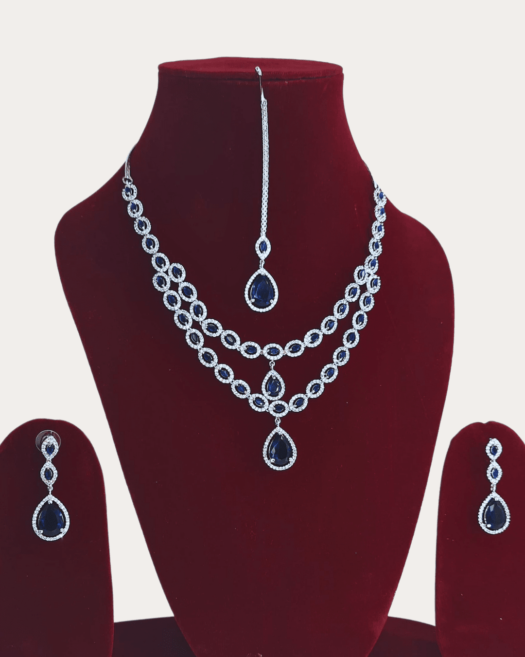 Twinkling Graceful Blue Double Line Women Costume Necklace Set