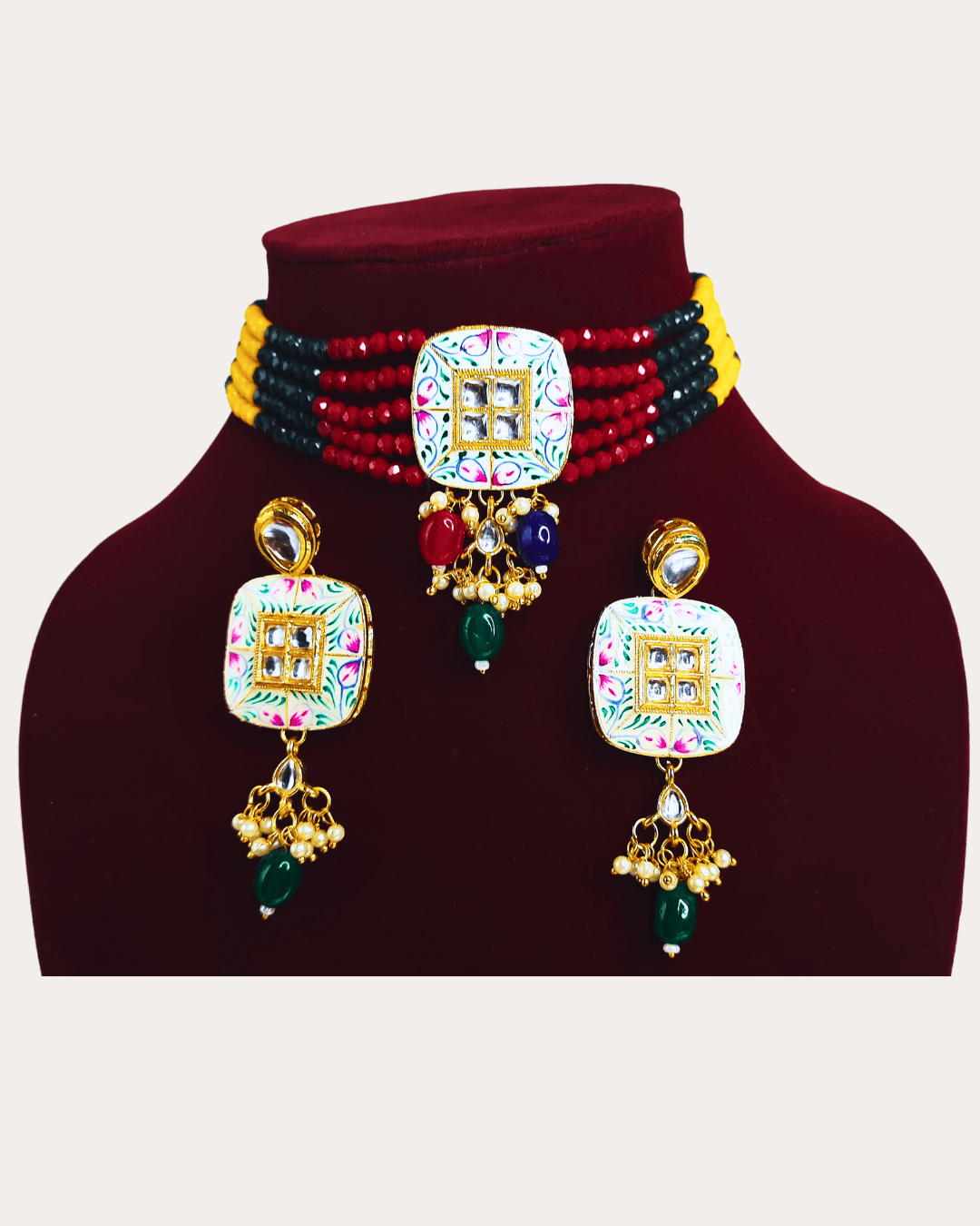 Kundan Multicolour Meenakari Crystal Choker For Women