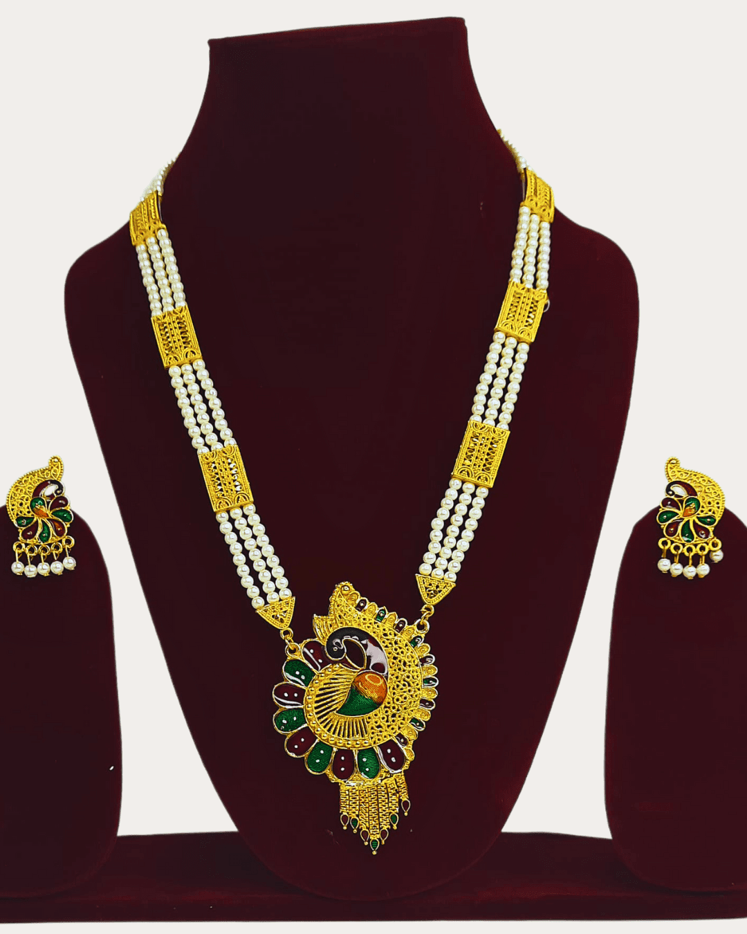 Moti Gold Plated Meenakari Peacock Necklace Set