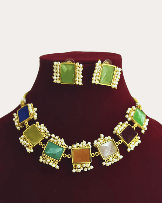 Fancy Stone Multicolour Necklace Set