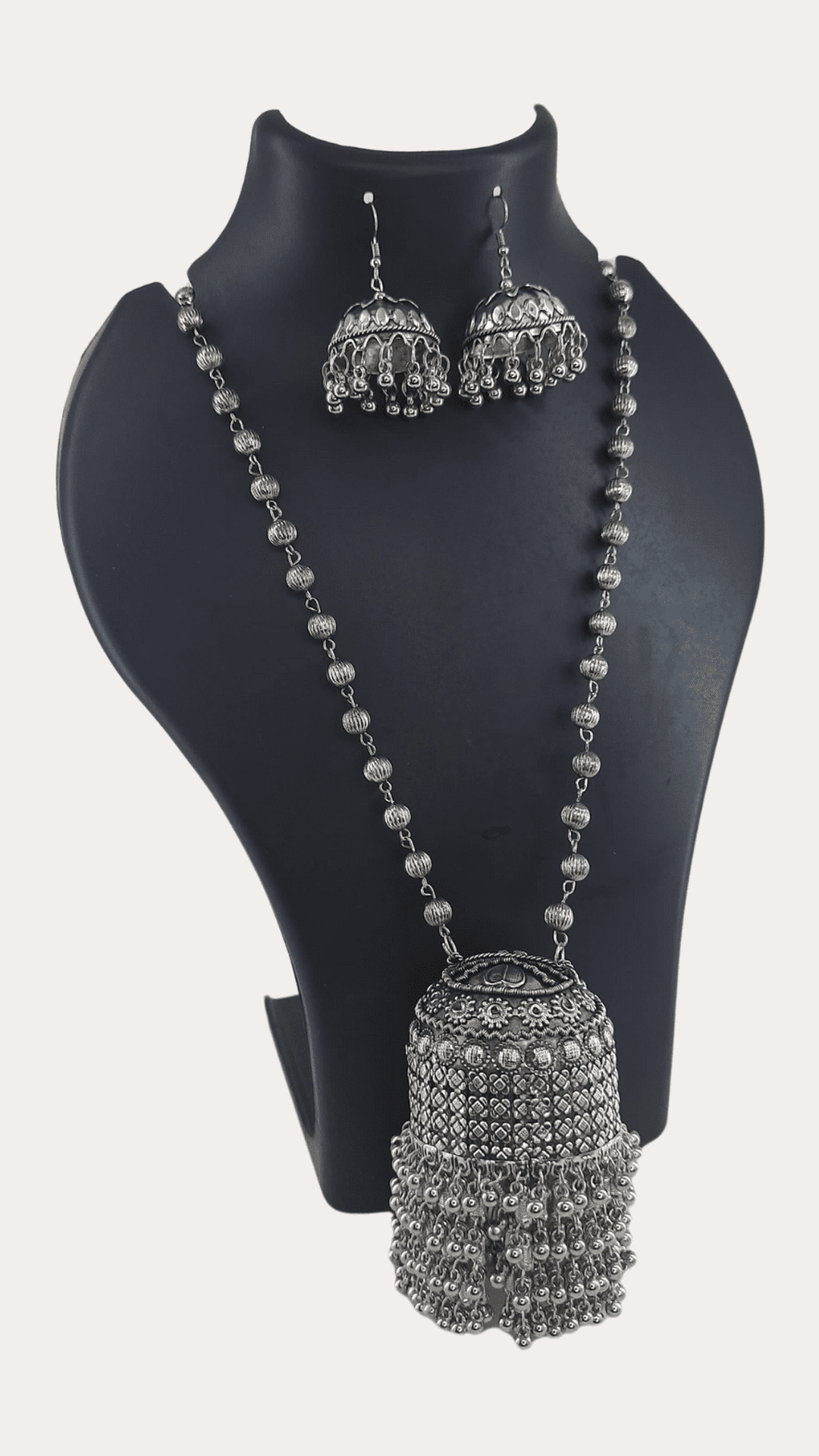 Oxidize Long Chain Set With Big Size Jhumka