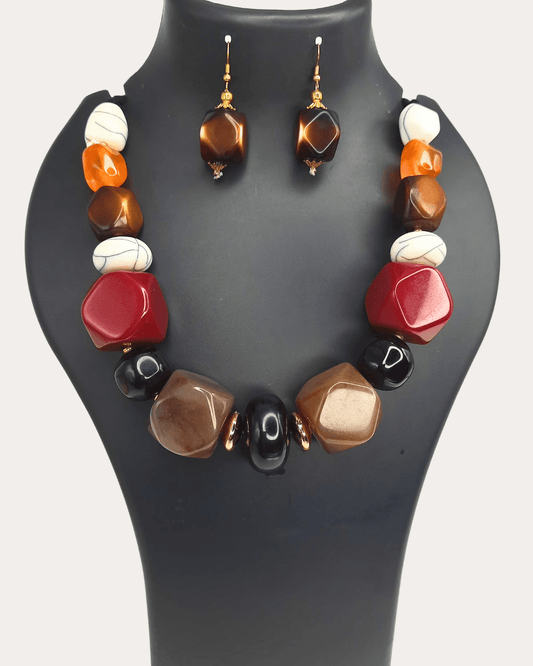 Multicolor Cubic Beads Necklace With Earrings