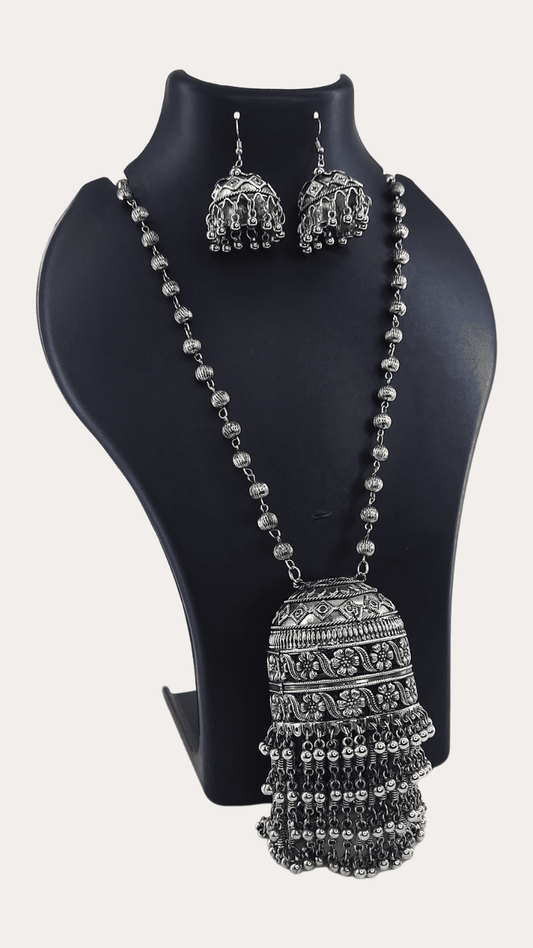 Oxidize Long Chain Set With Big Size Jhumka