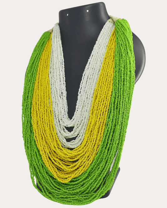 Trib Tri Colour Long Layered Glass Beads Necklace