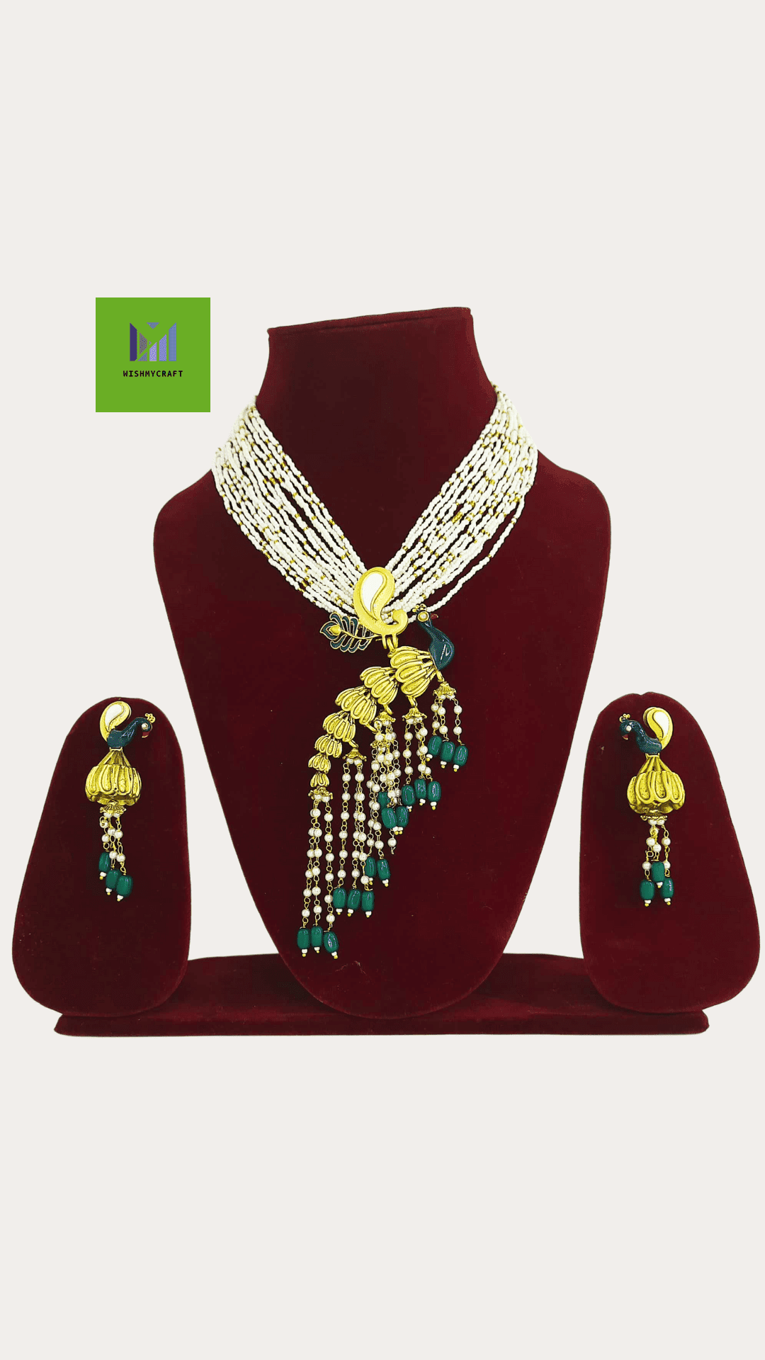 Women Peacock Gold-Plated Stone-Studded Beaded Necklace & Earrings Set