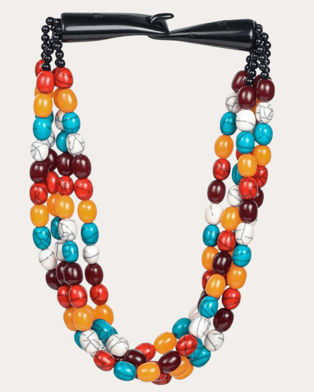 Bd Stylish Multicoloured Textured Oval Flat Beads Necklace