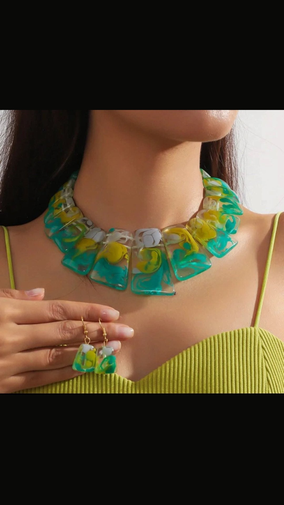 Colorful Resin Acrylic Splicing Necklace Earrings set colour variation available