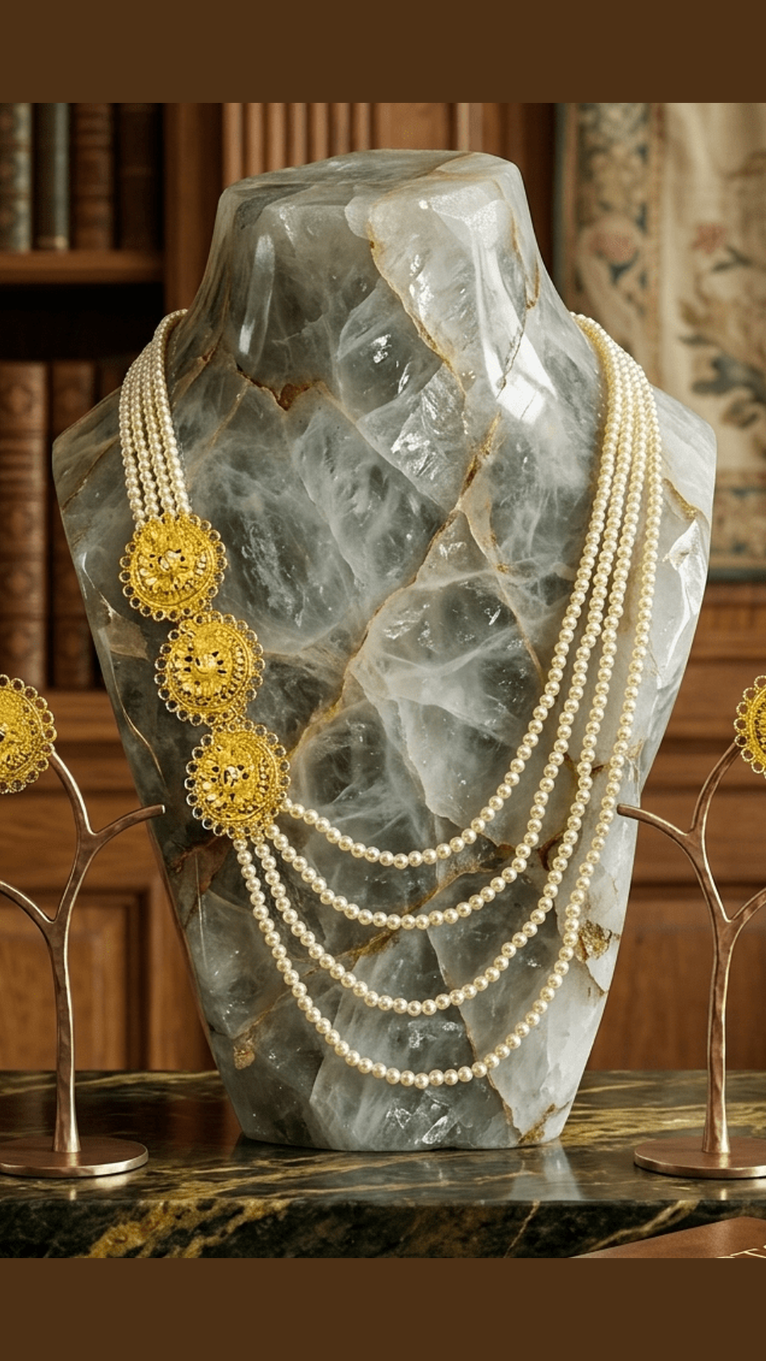 Moti Gold Plated 4Layred Peacock Necklace Set