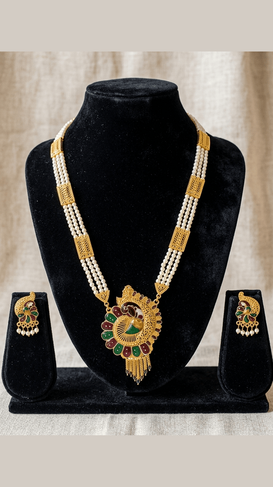 Moti Gold Plated Meenakari Peacock Necklace Set