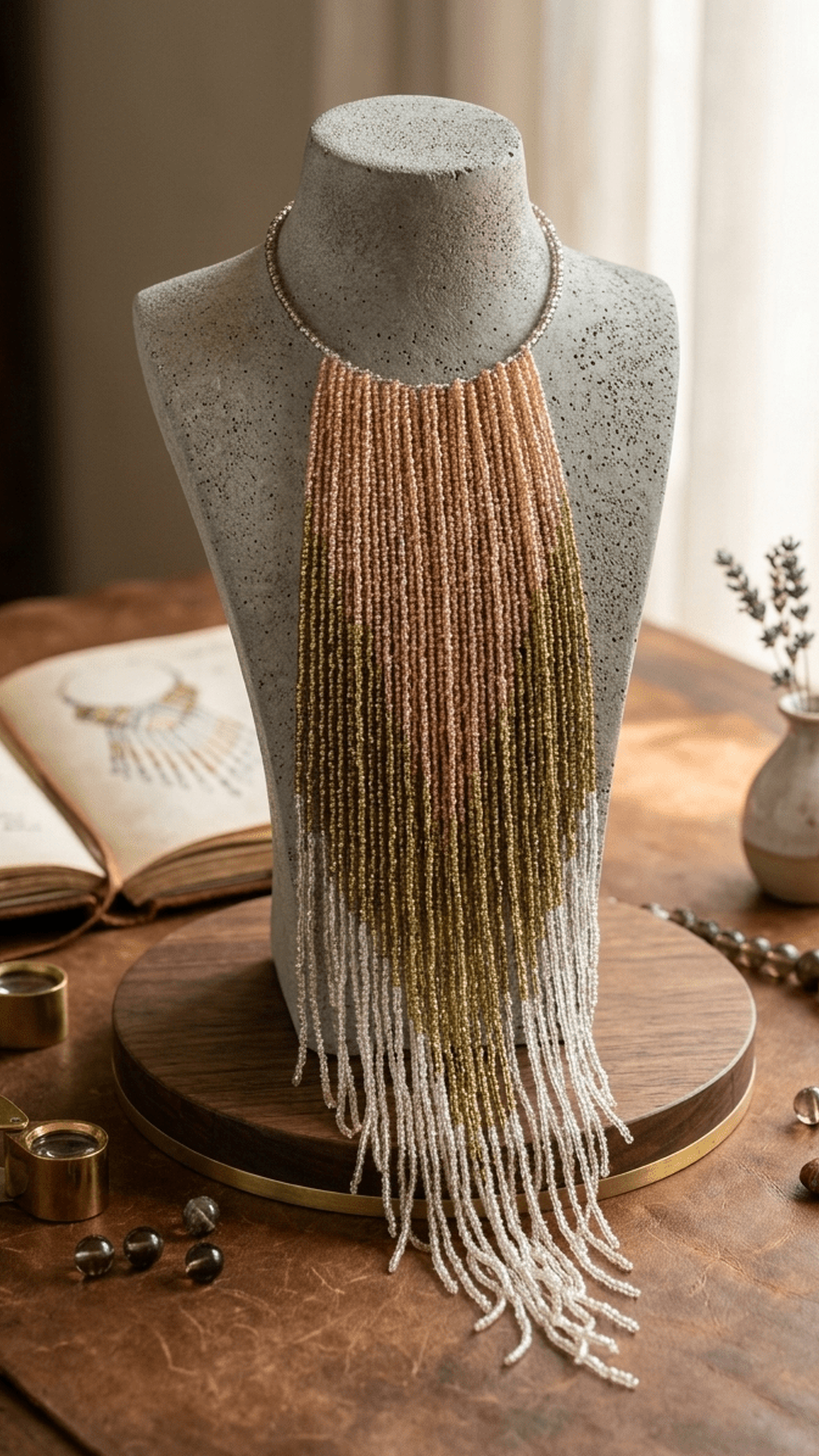 Trib Waterfall Glass Beads Long Necklace
