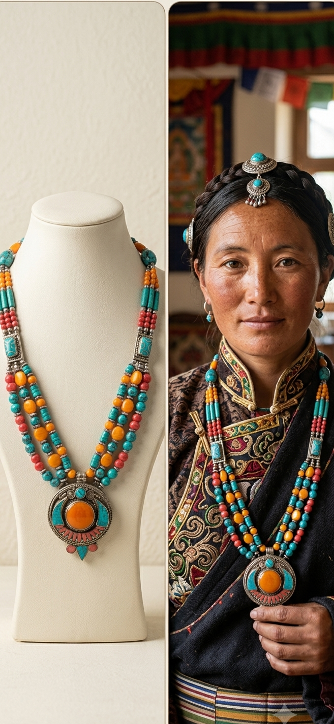 Tibetan / Nepalese Style Multi-Strand Statement Pendant Necklace