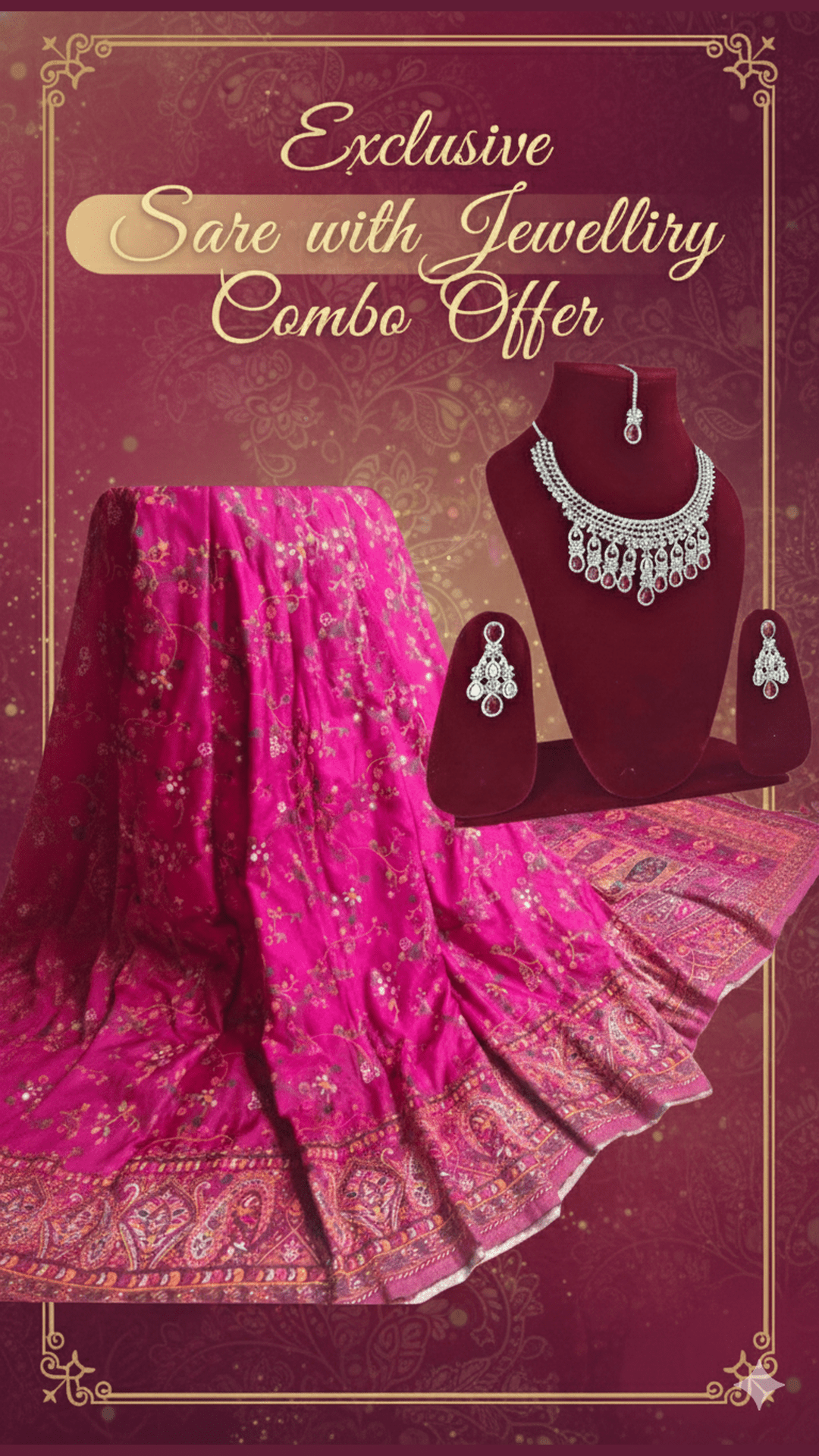 Katan Silk Saree With AD Jewelry Set Combo