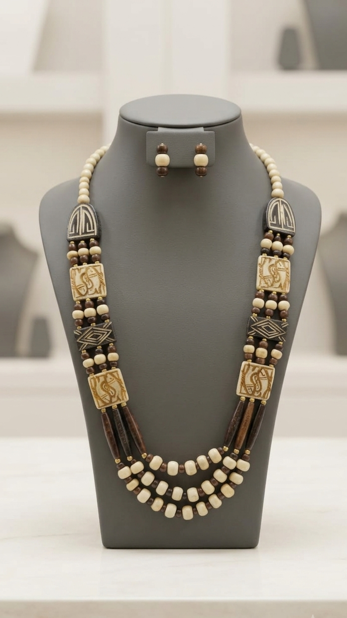 Tribal Harmony Wooden & Bone Bead Jewelry without earring