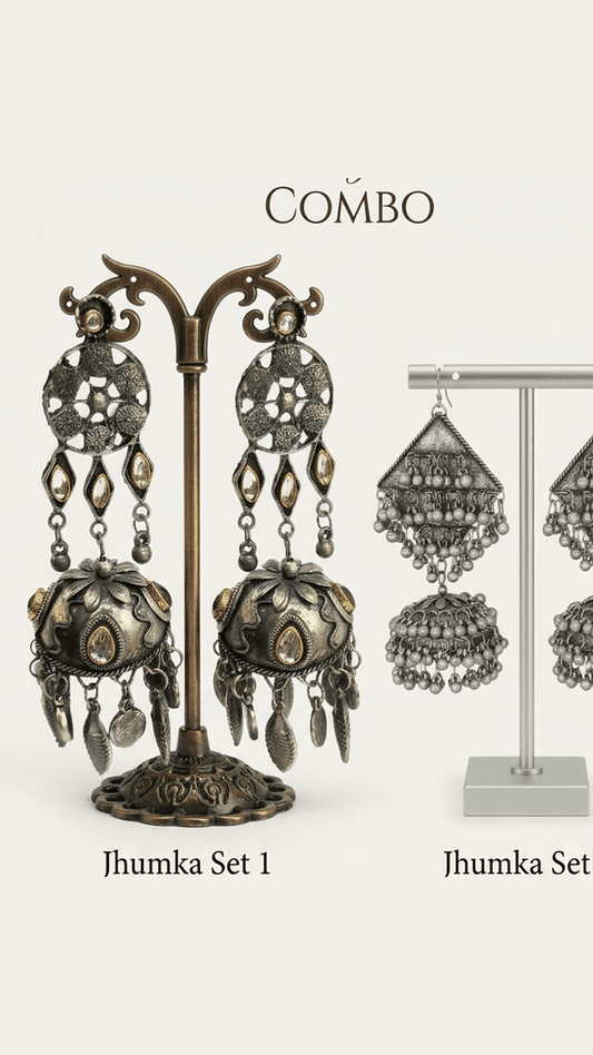 COMBO PACK OF 2 Oxidize Jhalay Blackpolished Jhumka