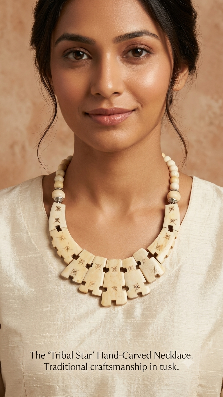 Artisan Ethnic Carved Bone Collar Necklace
