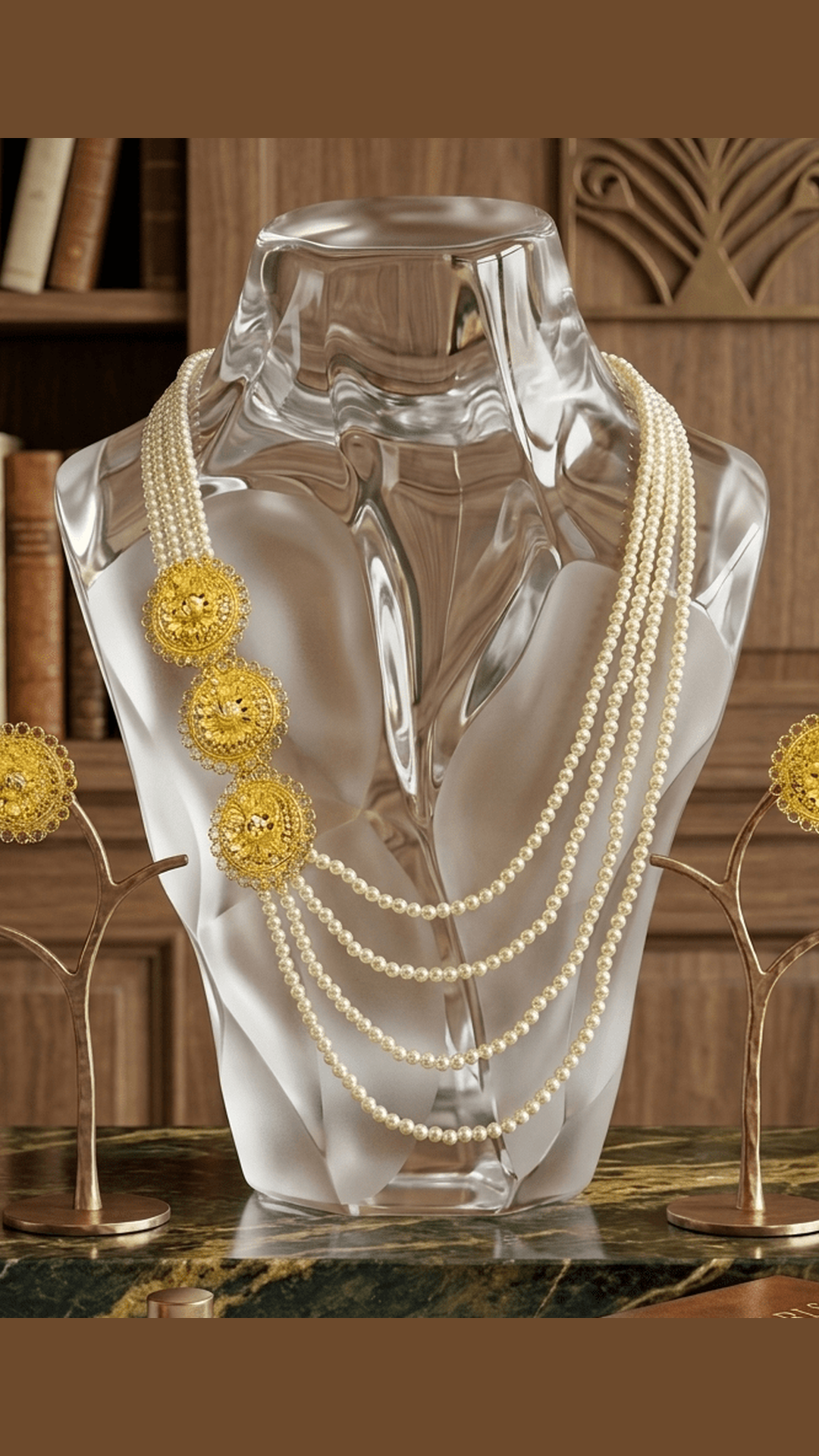 Moti Gold Plated 4Layred Peacock Necklace Set