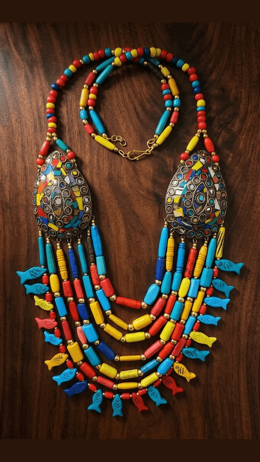 Tibeti Fish Motif Multi Colour Beads Necklace