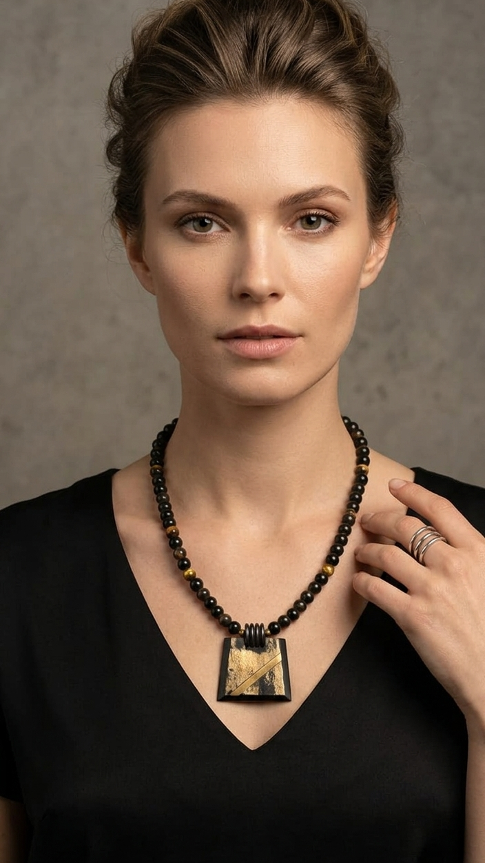 Modern Geometric Bead Pendant Necklace