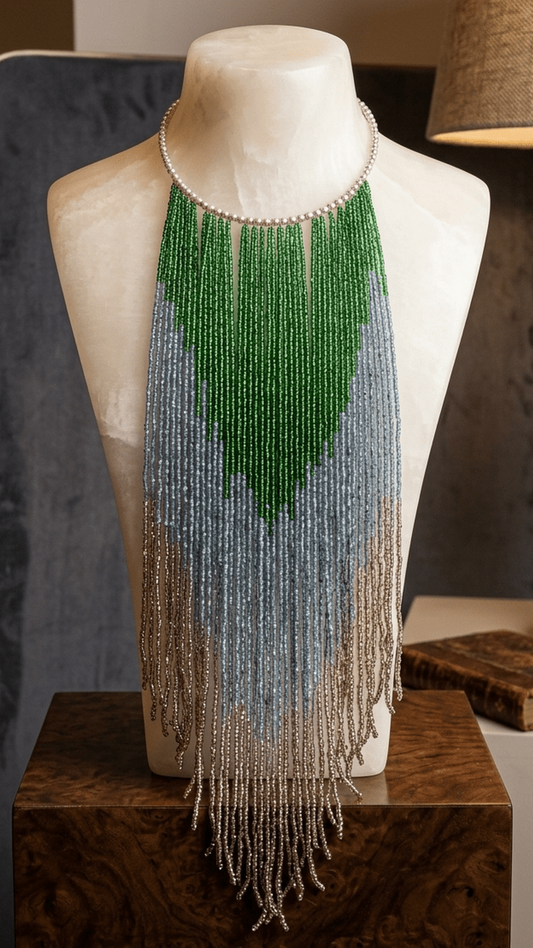 Trib Waterfall Glass Beads Long Necklace