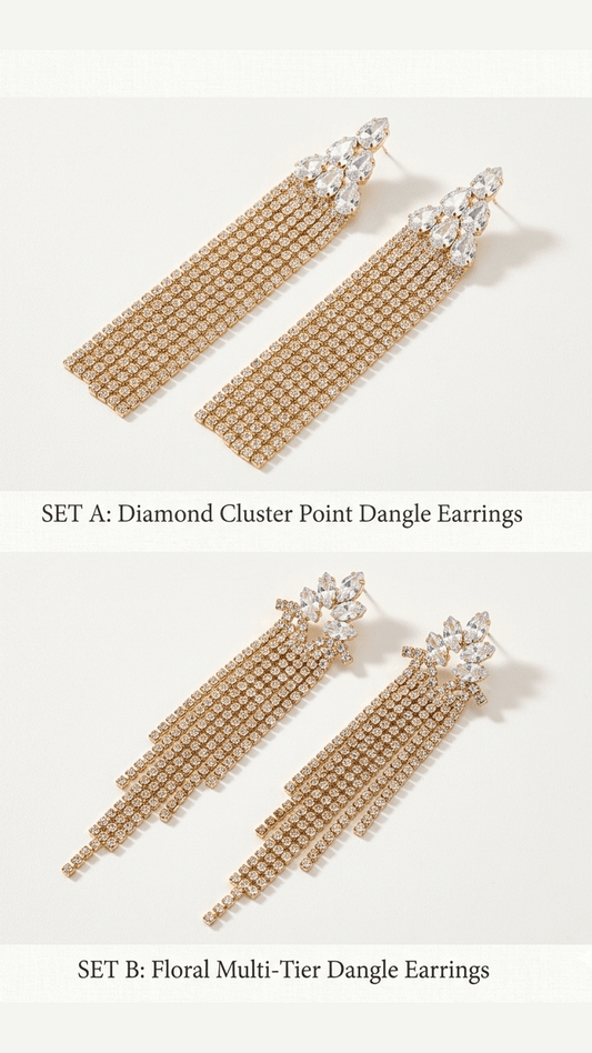 PACK OF 2 Shining Stone stud Dangle Earrings