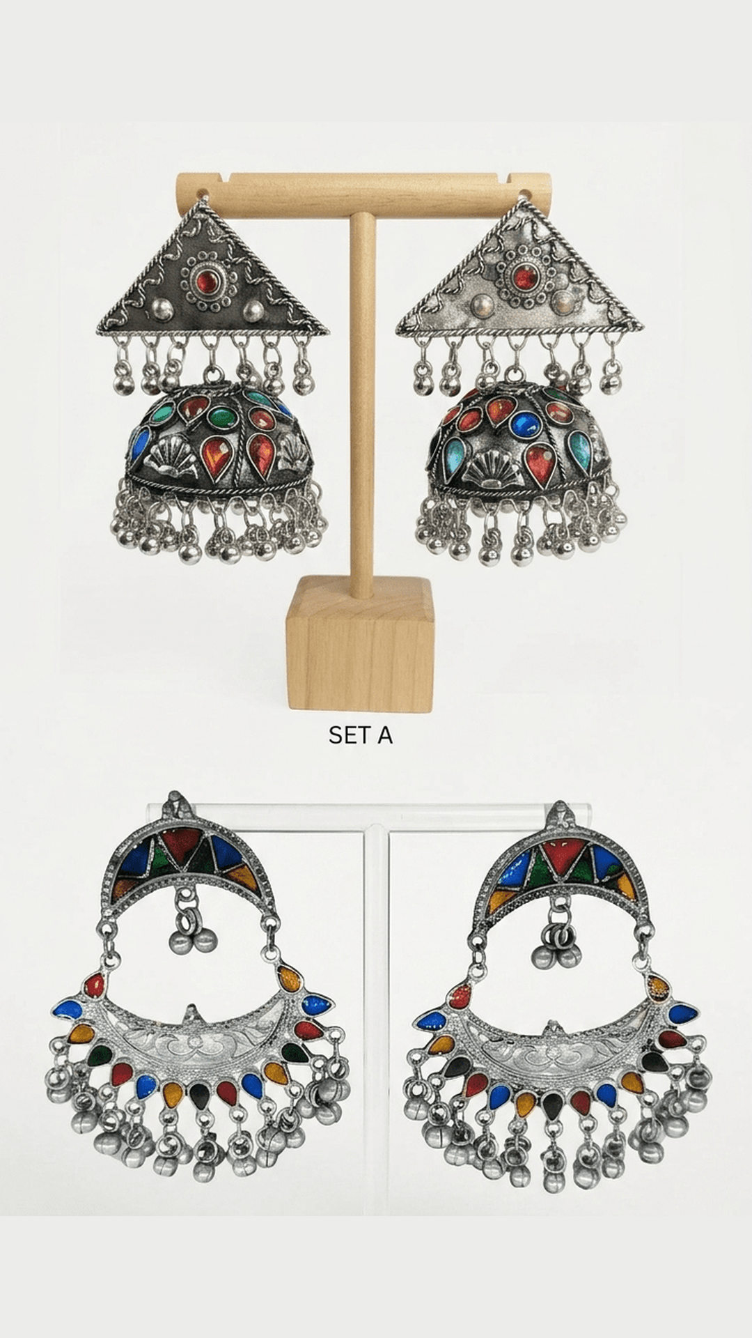Afghan Multicolored Chandbali and Jhumki Earrings COMBO PACK 2
