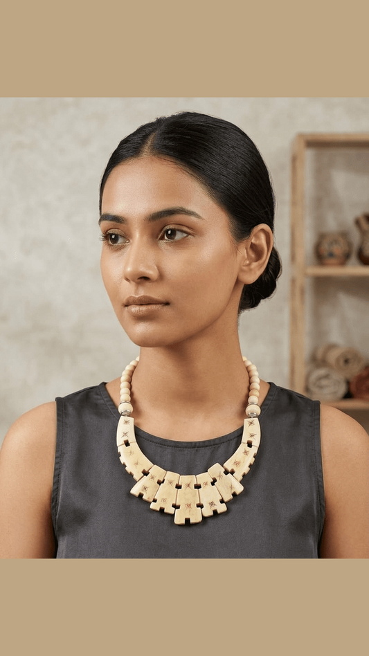 Artisan Ethnic Carved Bone Collar Necklace