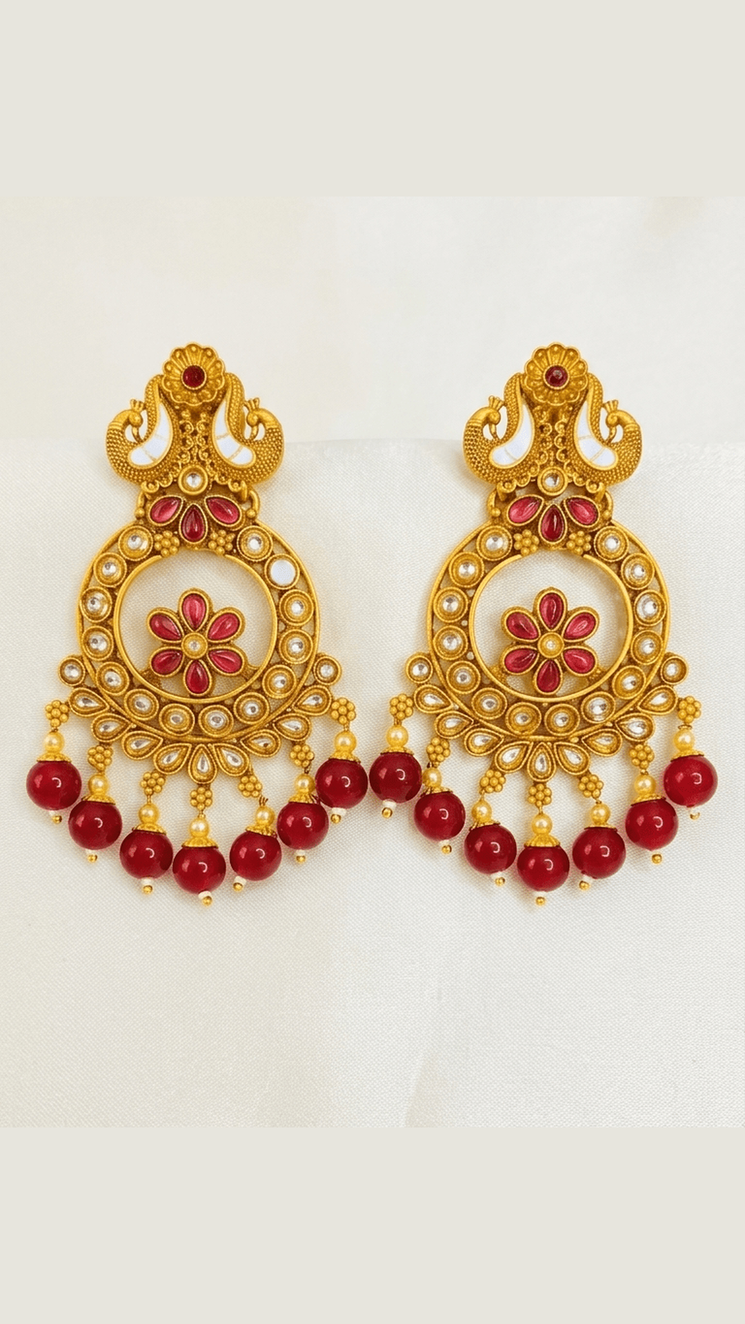 Ethnic chandbali kundan temple golden earring