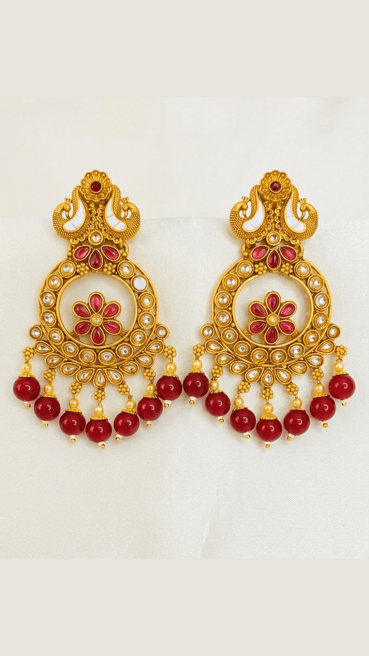 Ethnic chandbali kundan temple golden earring
