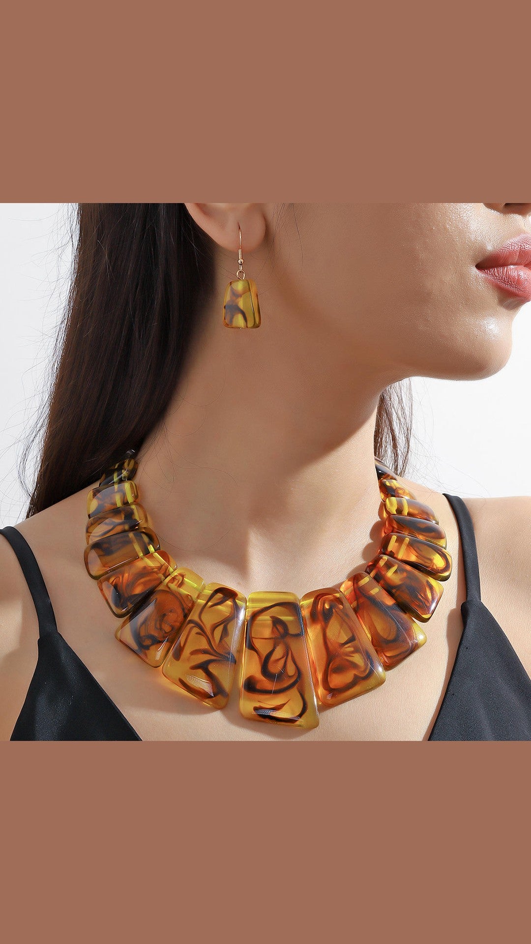 Colorful Resin Acrylic Splicing Necklace Earrings set colour variation available