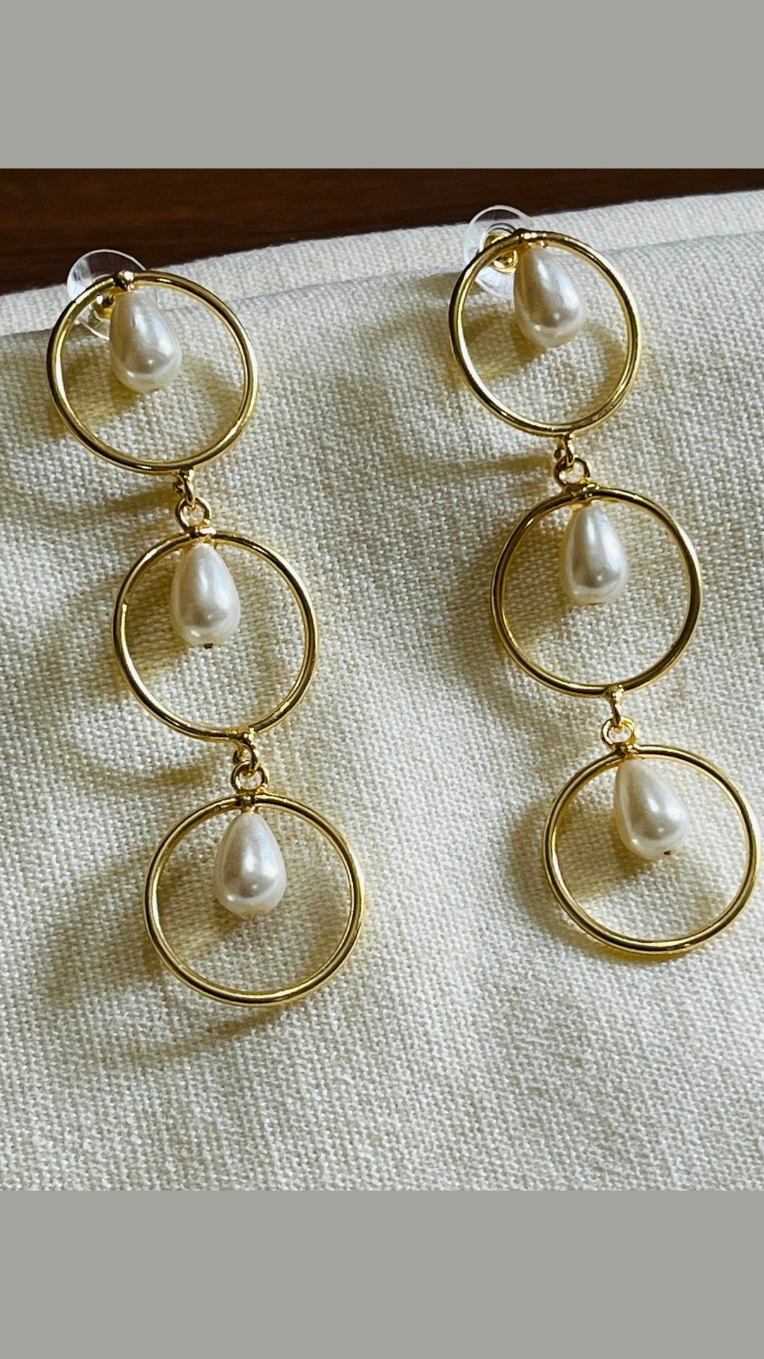 Fancy Brass Pearl Drop Golden Hoops Dangler Earrings