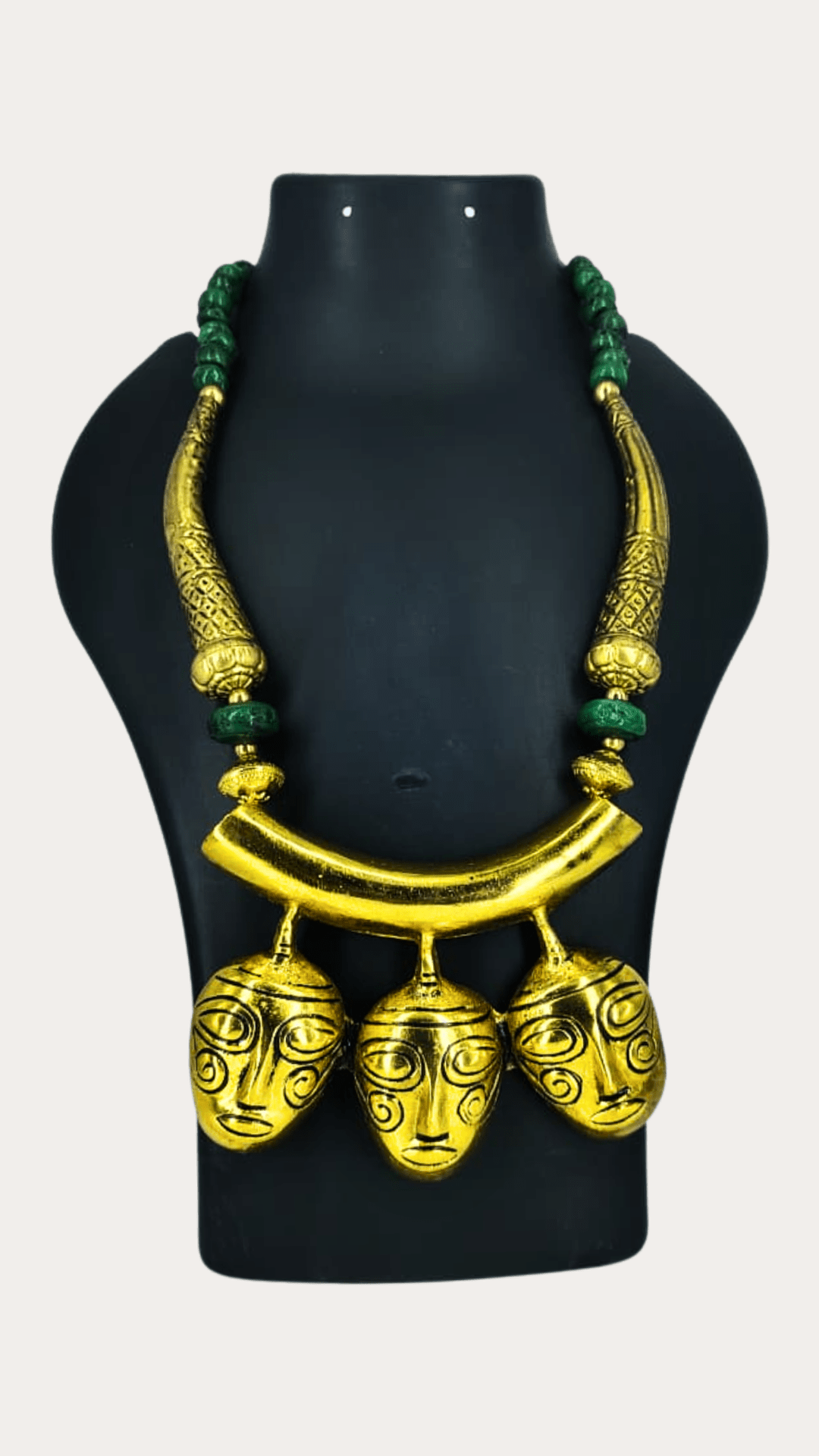 Very Beautiful African Tribal 3 Mask Faces pendants Ancient mosaic glass Beads necklace